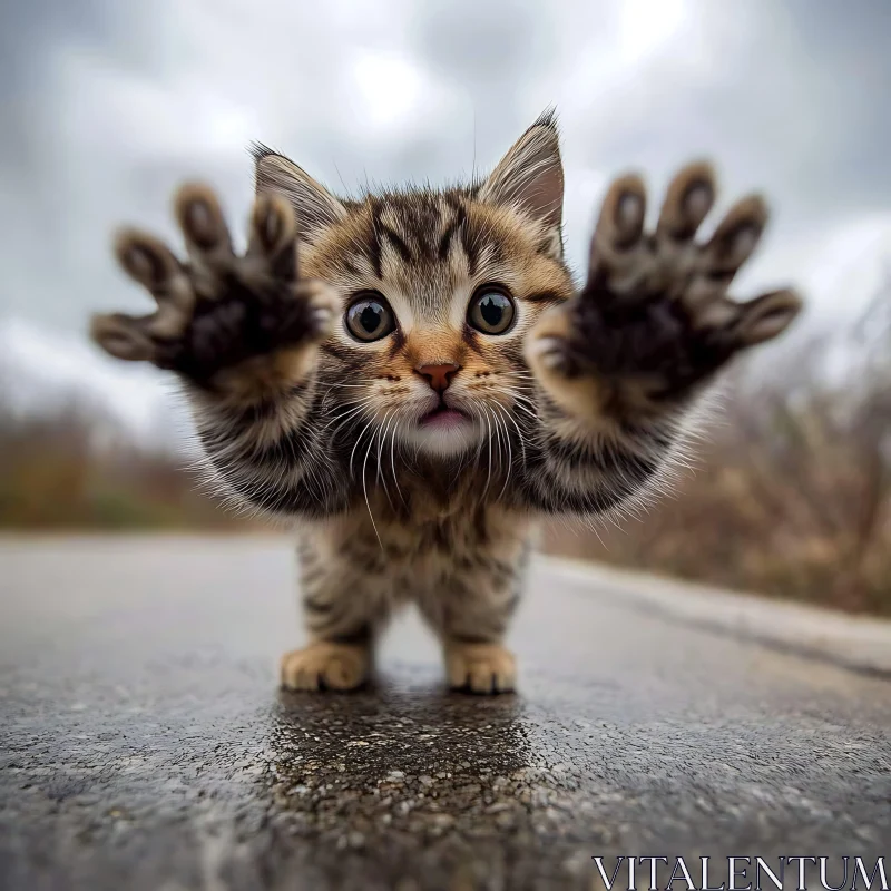 Inquisitive Kitten Reaching Out with Big Eyes AI Image