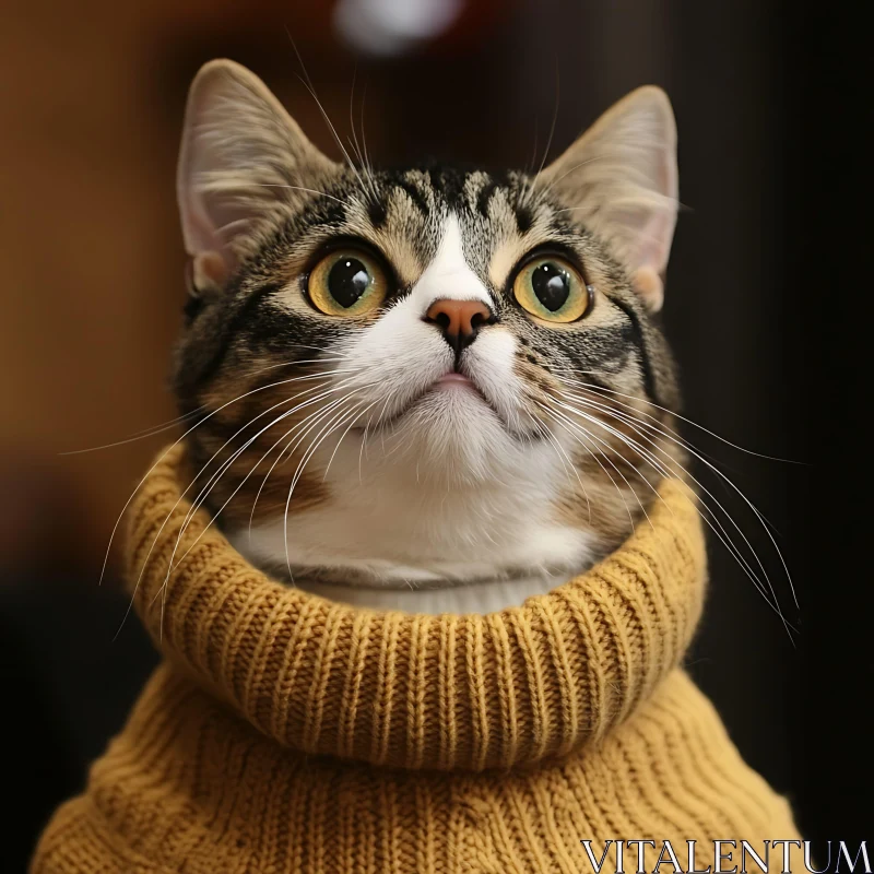 Cute Tabby Cat Wearing Yellow Sweater AI Image