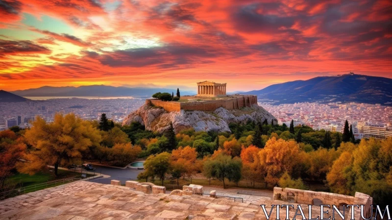 Athens Sunrise in Fall: Mythology-Inspired Landscape in 32k UHD AI Image