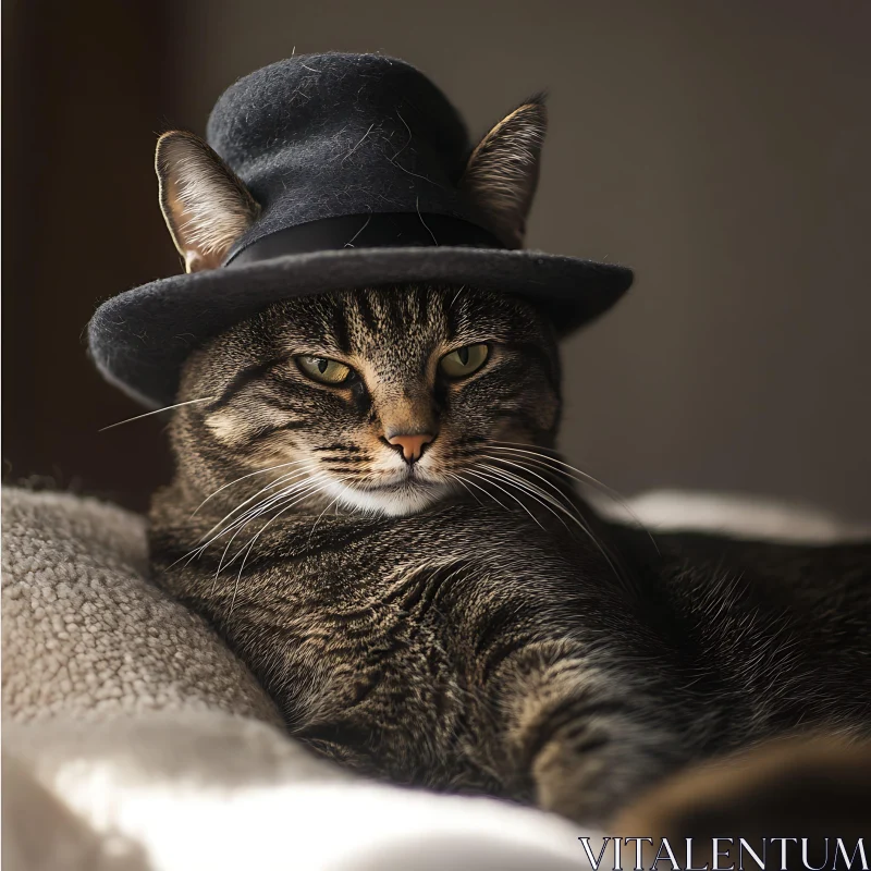 Regal Cat in Casual Hat Portrait AI Image