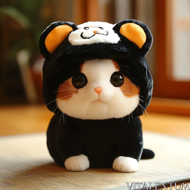 Cute Cat in Costume with Big Eyes Looking Forward AI Image