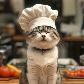 Charming Cat Cook Wearing Chef Hat