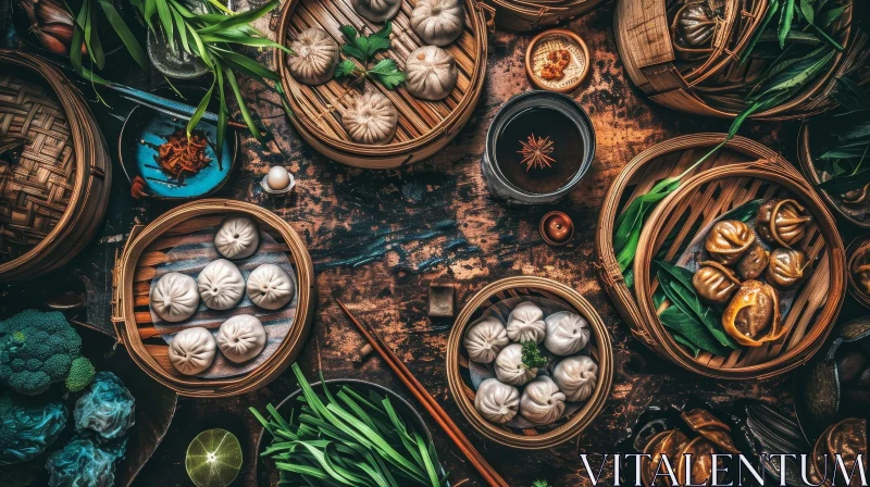 AI ART Delicious Asian Food Photography on a Dark Wooden Table