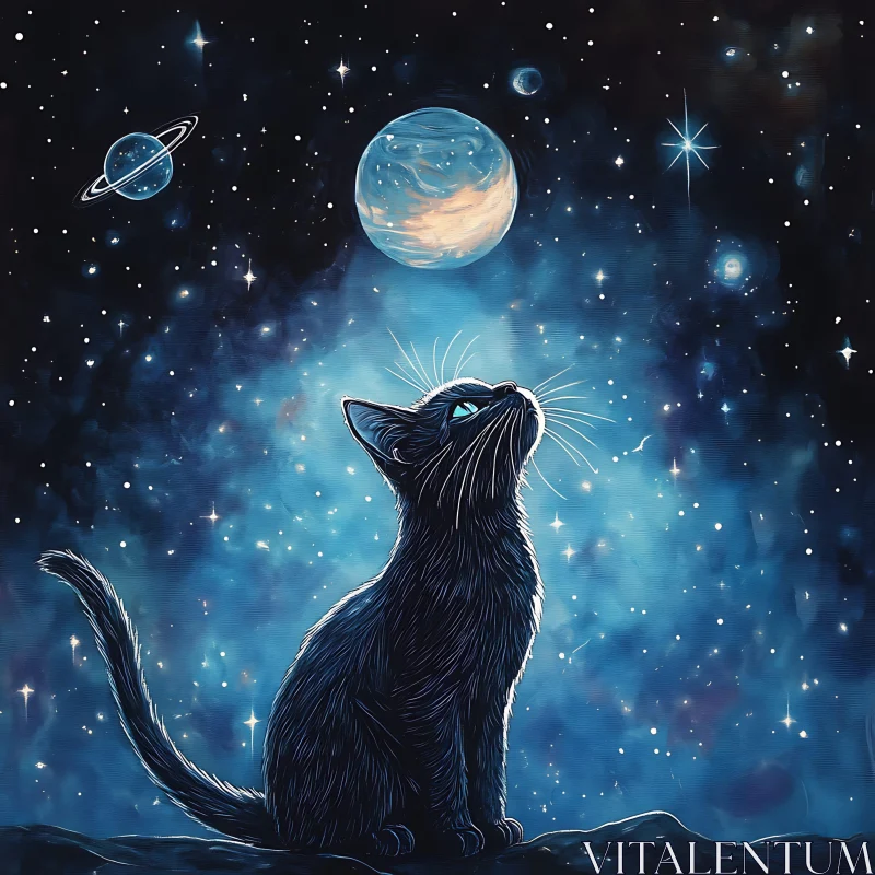 Cosmic Cat: Night Sky and Stars AI Image