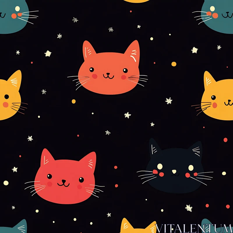 Colorful Cat Faces Illustration AI Image