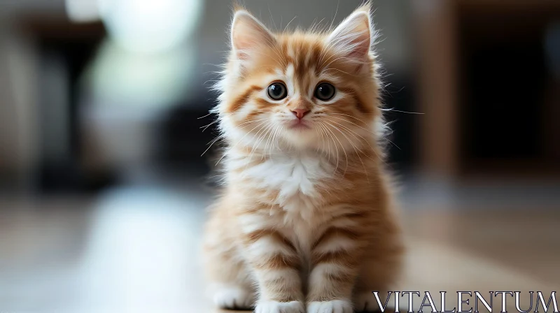 Adorable Fluffy Kitten Sitting on Floor AI Image