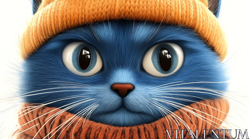 Cute Blue Cat With Wide Eyes and Accessories AI Image