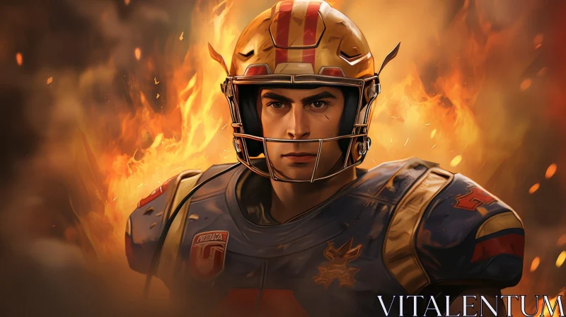 AI ART Intense Football Player in Blue and Gold Uniform