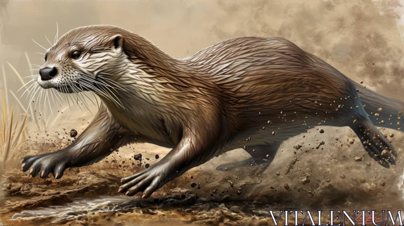 AI ART North American River Otter: Agile Swimmer with Brown Fur