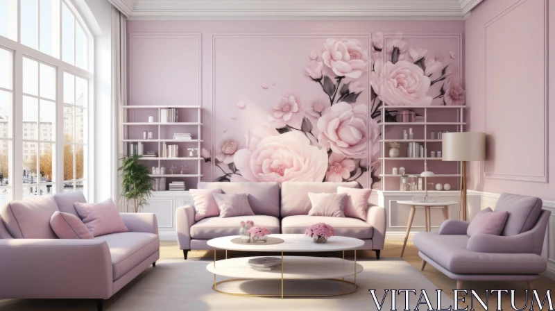 Pastel-toned Living Room with Floral Decor - Interior Design Art AI Image