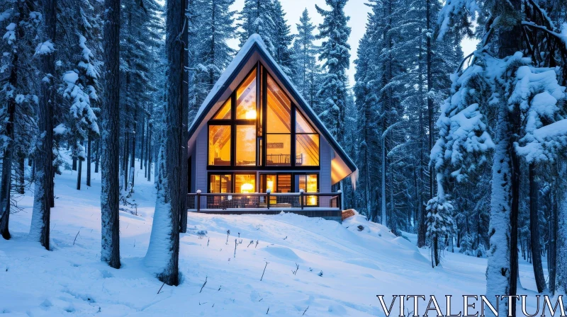 AI ART Snowy Woods A-Frame Cabin - Cozy Winter Scene