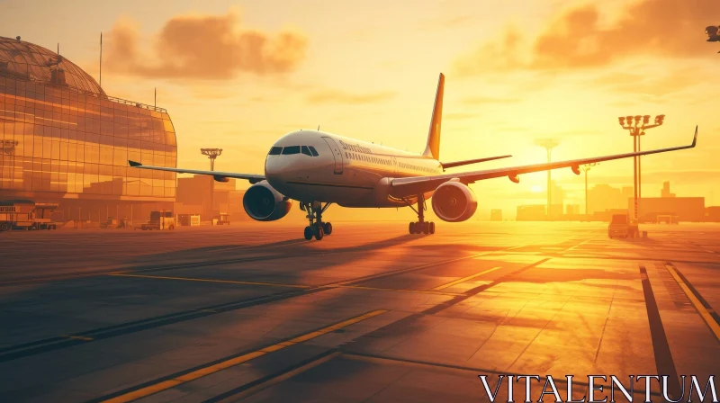 Sunset Airplane Scene: Sunclass Airlines on Runway AI Image