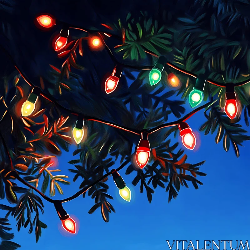 Festive String Lights Adorning Tree AI Image