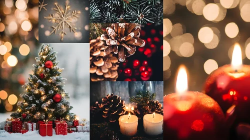 Holiday Season Imagery Featuring Christmas Tree, Candles, and Decorations