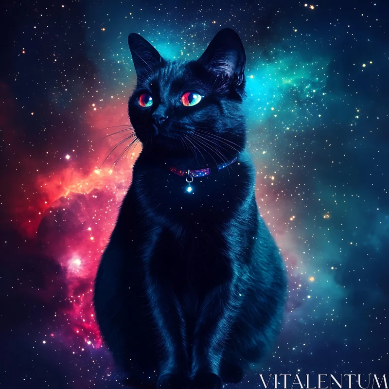 Elegant Cat Amidst a Starry Nebula AI Image