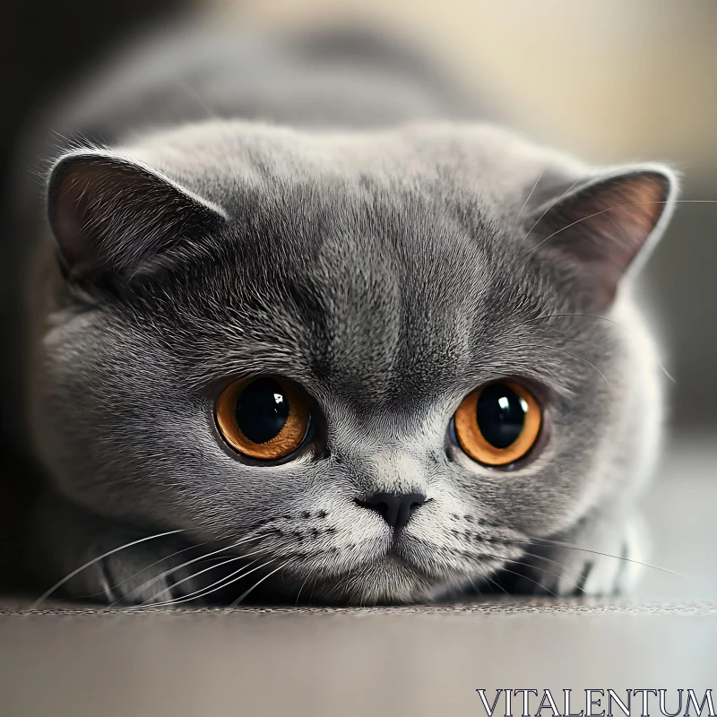 AI ART Grey Cat with Piercing Amber Eyes