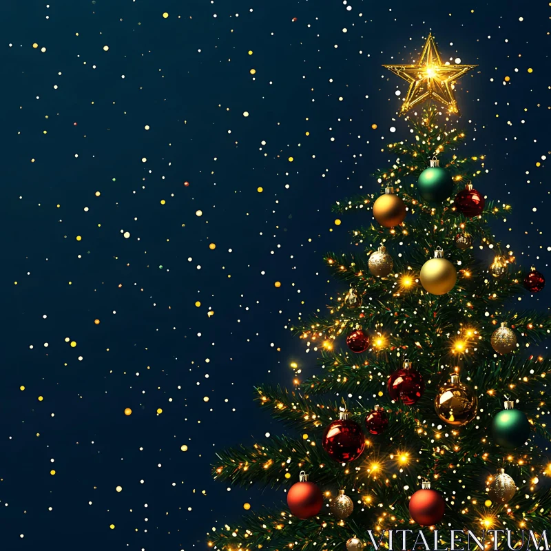 Festive Christmas Tree Decorated with Ornaments AI Image