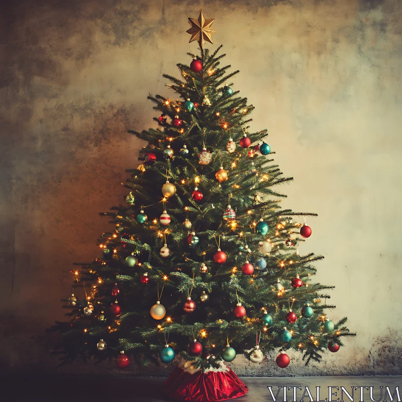 Festive Christmas Tree with Lights and Ornaments AI Image