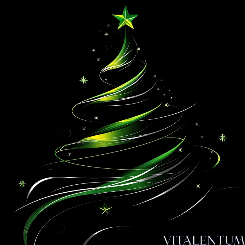 Stylized Holiday Tree with Green Star AI Image