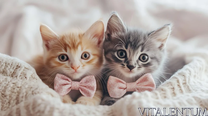 Cute Kittens Wearing Bowties in a Soft Blanket AI Image