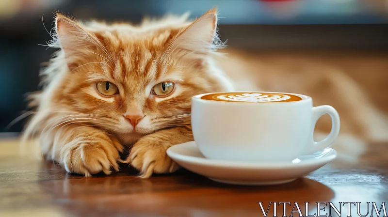 Charming Cat and Heart Latte AI Image