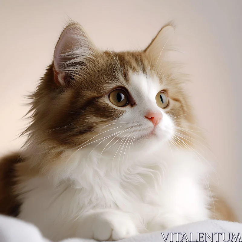 Detailed Image of a Fluffy Brown and White Cat AI Image