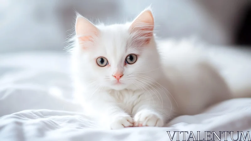 Cute White Kitten on White Background AI Image