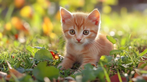 Orange Kitten Relaxing Outdoors