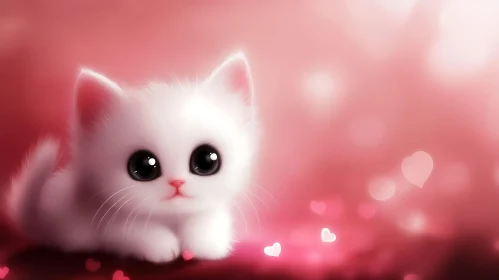 Cute White Kitten with Heart Shapes