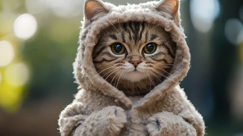 Cute Cat Portrait in Hooded Outfit