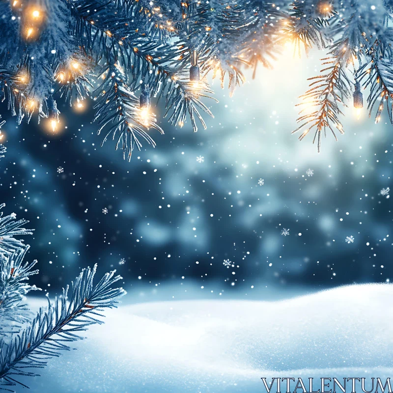 Winter Wonderland with Festive Lights and Snow AI Image