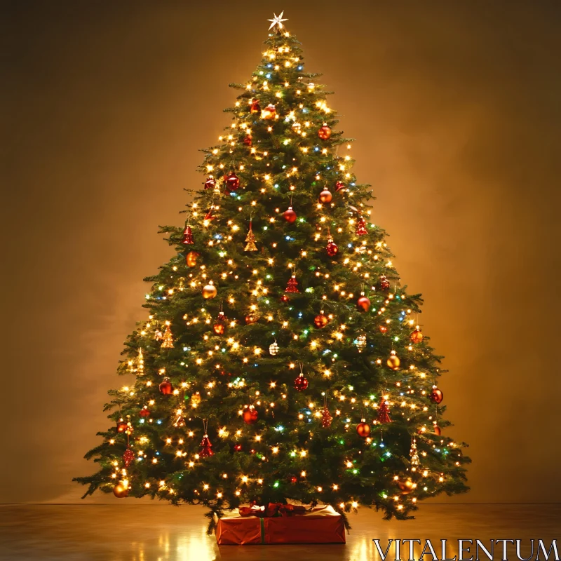 Glowing Christmas Tree with Festive Decorations AI Image