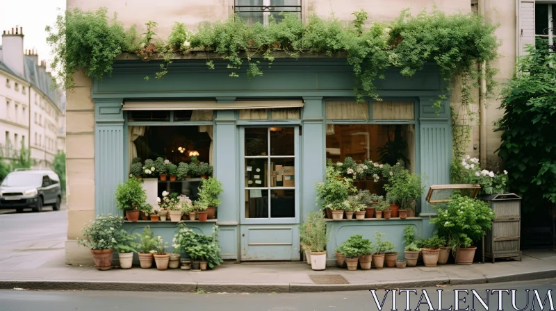 AI ART Botanical Shop in French Countryside - Romantic Cityscape