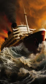 Captivating Digital Artwork of a Ship in a Storm