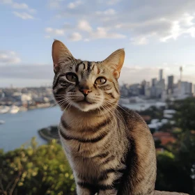 Serene Tabby with Urban Skyline