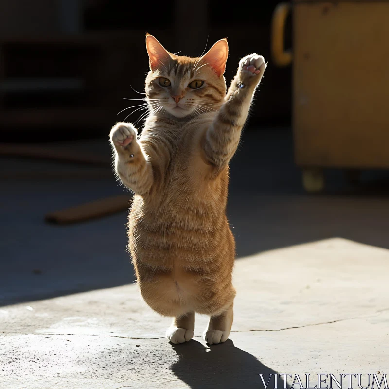 Standing Cat Playful Stance AI Image