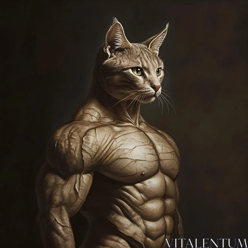 Muscular Cat Fantasy Portrait AI Image