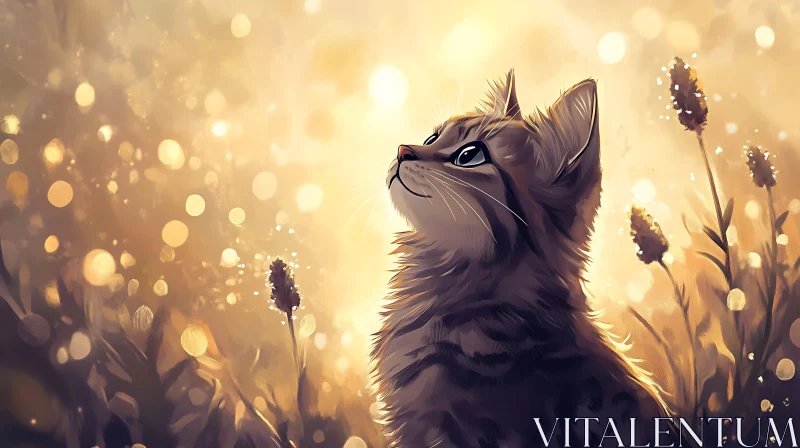 Cat Illustration in Golden Sunlight AI Image