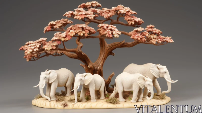 AI ART Elephant Sculpture Under Tree - Artistic Sculpture Photo