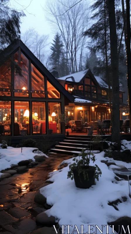 Enchanting Log Cabin in Winter Wonderland AI Image