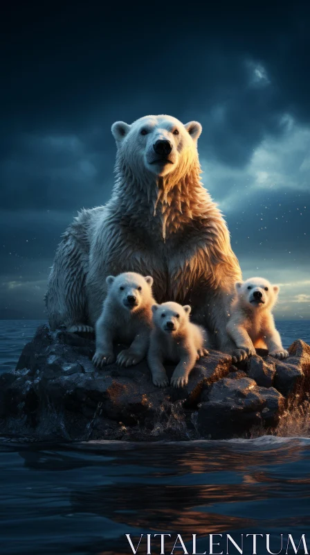 Frostpunk Aesthetic Polar Bear Family - A Narrative-driven Visual Storytelling AI Image