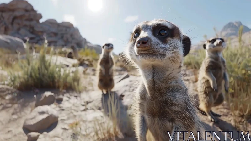 Meerkats on Rocky Hilltop - Wildlife Photography AI Image