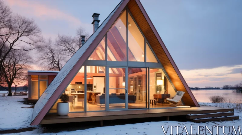 AI ART Tranquil A-Frame Cabin in Snowy Forest