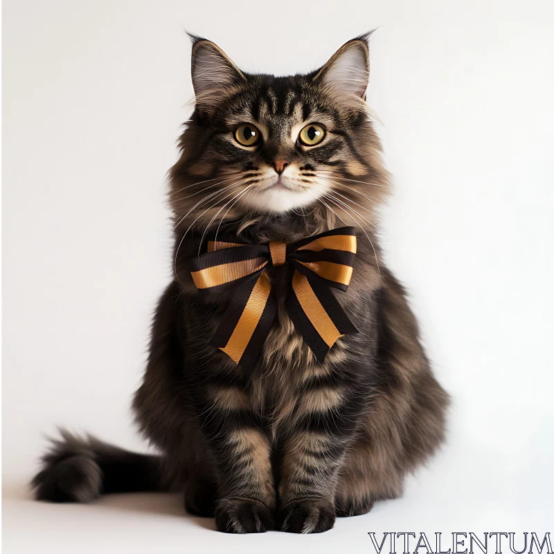 Majestic Fluffy Cat With Bow AI Image