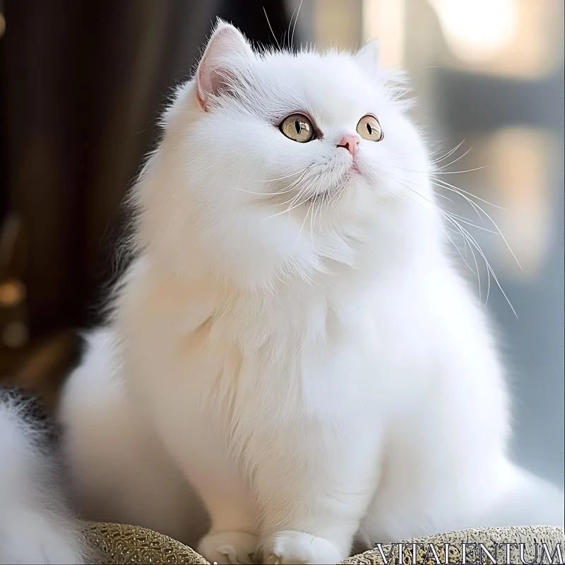 Graceful White Cat with Velvety Fur AI Image