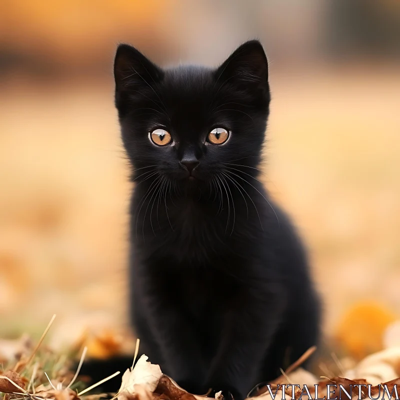 AI ART Black Kitten in Fall