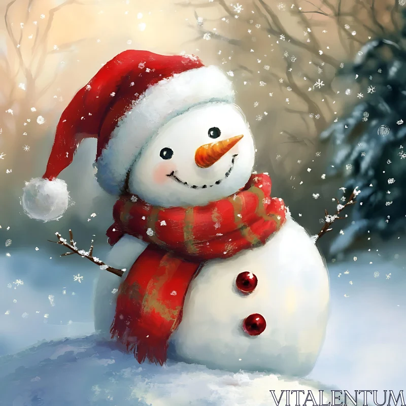 Festive Snowman in Winter Wonderland AI Image