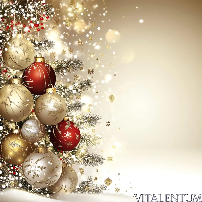 Holiday Decor: Red and Gold Christmas Tree AI Image