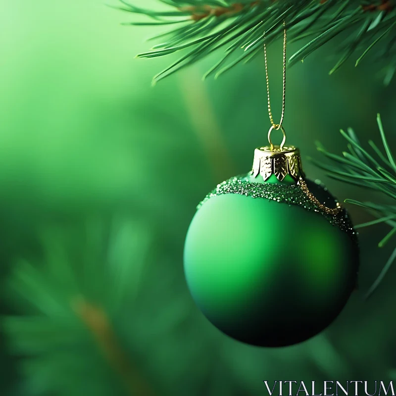 Festive Pine Branch with Green Holiday Ornament AI Image