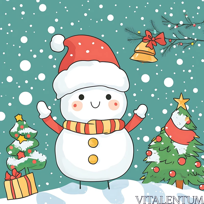 Cheerful Snowman Amid Christmas Decorations AI Image